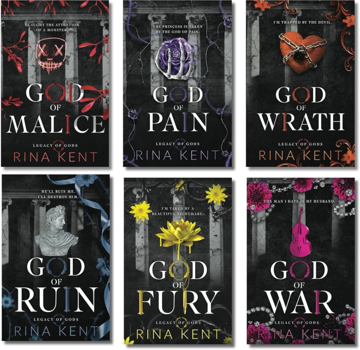 Book cover: Rina Kent Legacy of Gods Complete Series – 6 Book Set | Dark Romance Collection